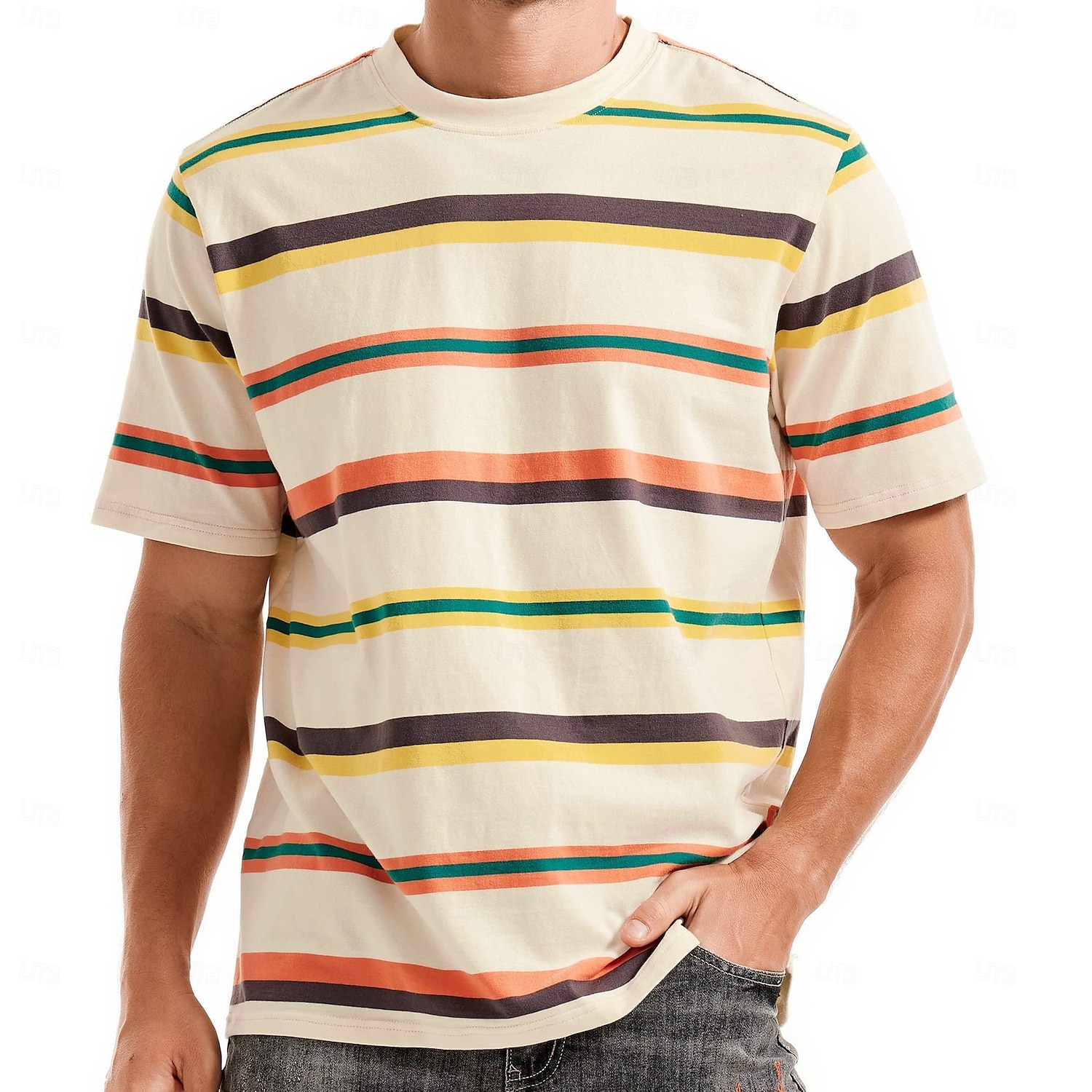 Men's Tee Tee Top Short Sleeve Crewneck Spring &  Fall Stripes Fashion Designer Color Block Vacation Street Going out Black Dark Gray Green Top Tee for Men 2025 - $12.49 –P1