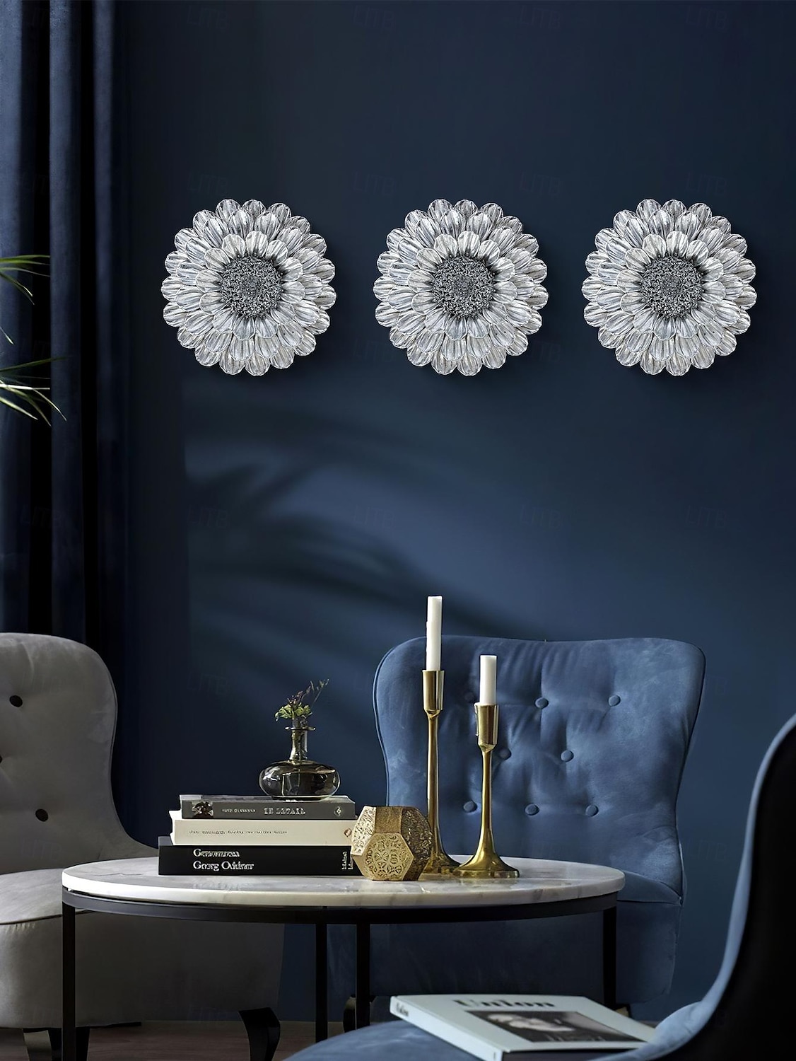 Vintage Gold and Silver 3D Floral Wall Decor, 7.7x7.7 Inch Resin Wall Hanging, Elegant Flower Ornament for Home, Hotel, Accent Wall, and Cultural Wall Decoration 2025 - $12.49 –P9