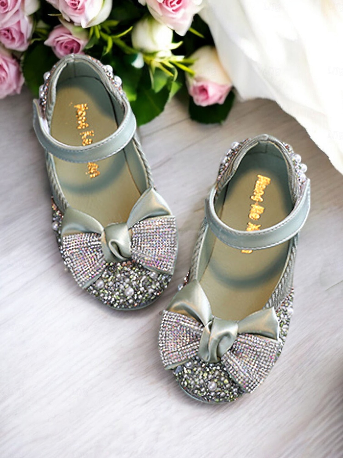 jenteglittersløyfe mary jane sko - glitrende rhinestone leiligheter for fester og bryllup 2025 - $24.99 –P2