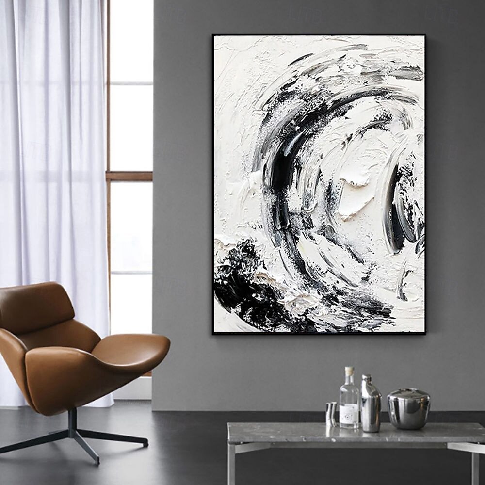 peinture à l'huile faite à la main, décoration murale, abstrait, simple, texture noir et blanc, pour la décoration intérieure, peinture roulée sans cadre, non étirée de 2025 ? $50.99 –P2