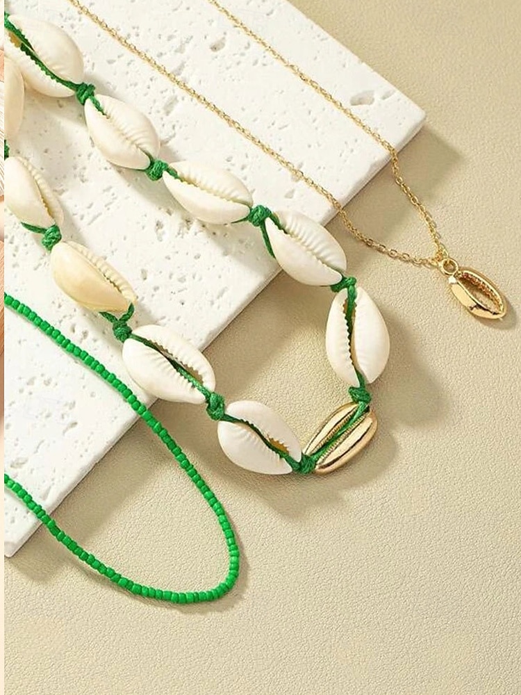 Women's Boho Cowrie Shell Necklace Set – Layered Beach Jewelry with Gold Accents, Handmade Summer Surf Choker for Vacation, Festivals & Casual Wear 2025 - $9.99 –P9