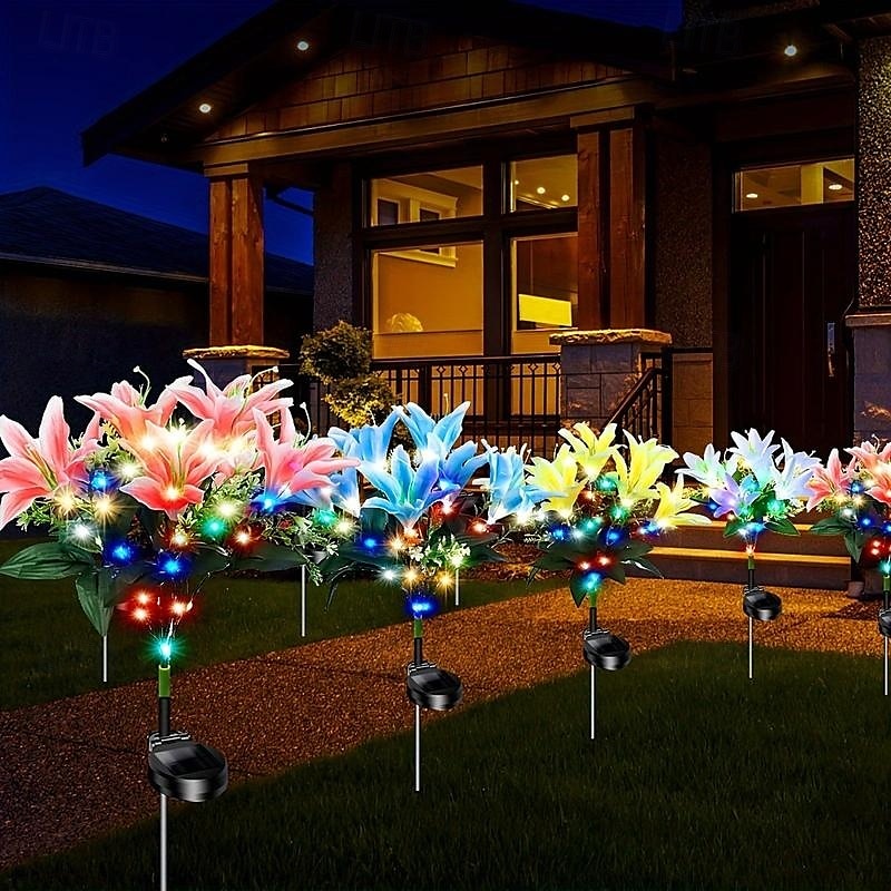 2 stuks led-buitenzonnelampen, leliesimulatie, bloemgrondinzetlamp, 7 hoofdbloemen, 42 kralen, binnenplaats, tuin, gazon, pad, festival, bruiloft, feest, sfeerdecoratie, verlichting 2025 - $31.99 –P5