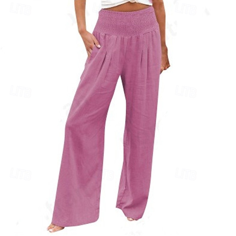 Femmes Pantalon en coton et lin Slacks Pantalon palazzo Mode Streetwear Longueur complète Naturel Uni Avec Poches Taille Élastique Confortable Extérieur Rue Sortir Rose Claire Rouge foncé Violet de 2025 ? $22.99 –P3