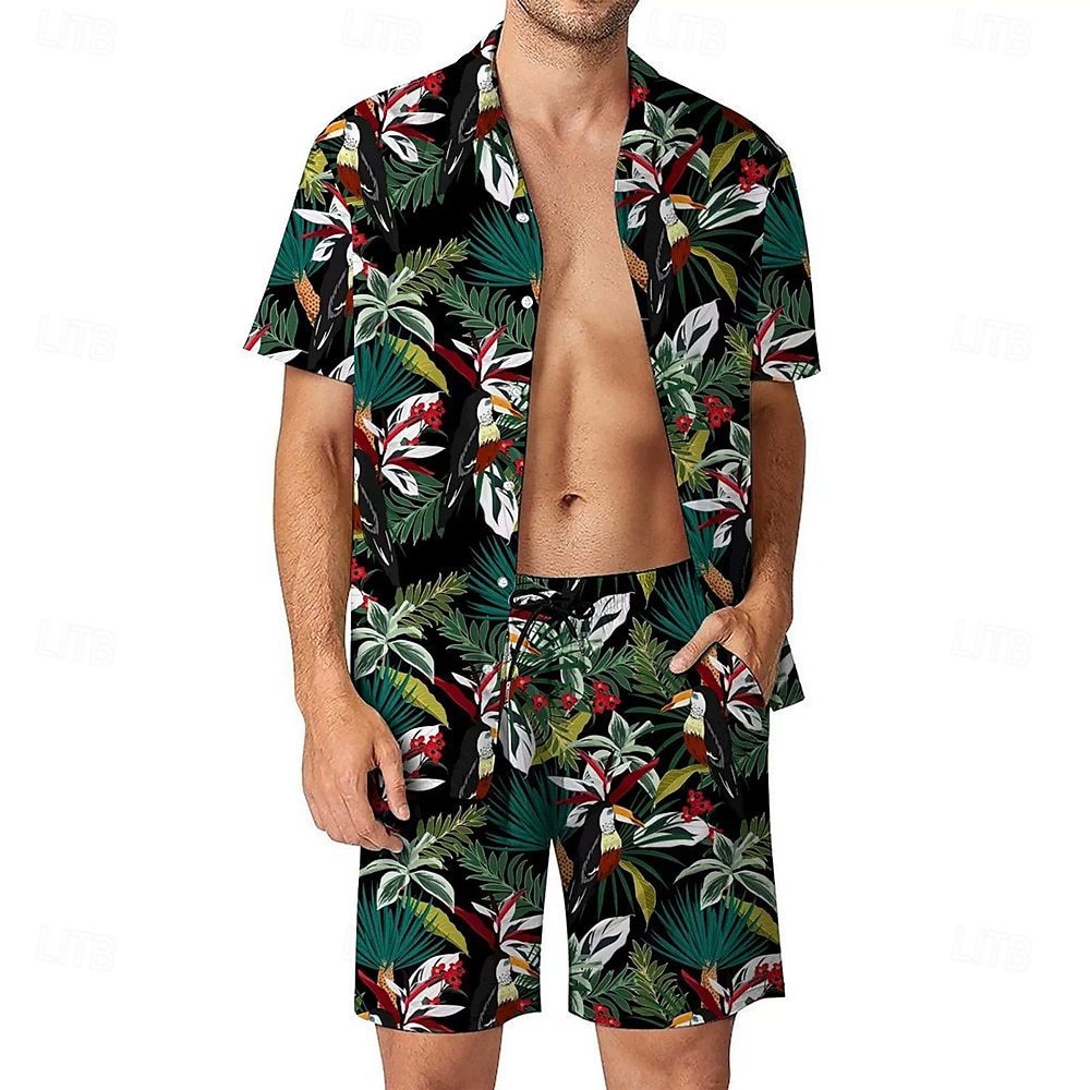 Per uomo Piante Teschi 2 pezzi Set di camicie Camicia hawaiana estiva Manica Corta Pantaloni corti Collo ripiegato Vacanza Casual All'aperto Casa Casuale Stampa 3D Estate Rosso rubino Nero Ametista del 2025 a $37.99 –P3