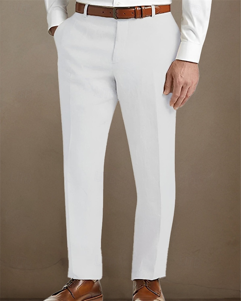 Men's Linen Pants Trousers Summer Pants Beach Pants Pocket Buttons Plain Comfort Breathable Vacation Daily Holiday Hawaiian Boho Black White 2025 - $25.99 –P1