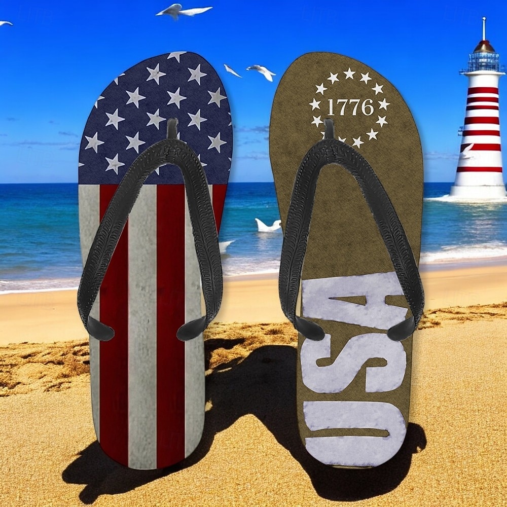 2026年 アメリカ合衆国250周年記念男性用アメリカ国旗ビーチサンダル - 愛国的な星条旗サンダル、夏、独立記念日＆ビーチウェア用  コレクション – $18.99 –P6