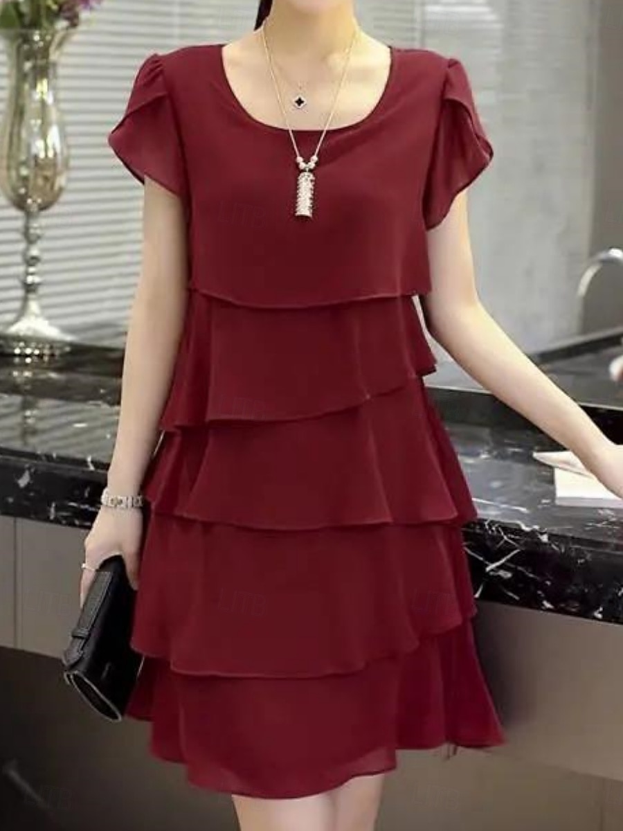 Vrouwen Mini Jurk Werk Jurken Formeel Bruids Gast Avondfeest Reguliere Pasvorm Grafisch Korte Mouw Ronde Hals Zwart Roze Wijnrood Zomer 2025 - $31.99 –P6