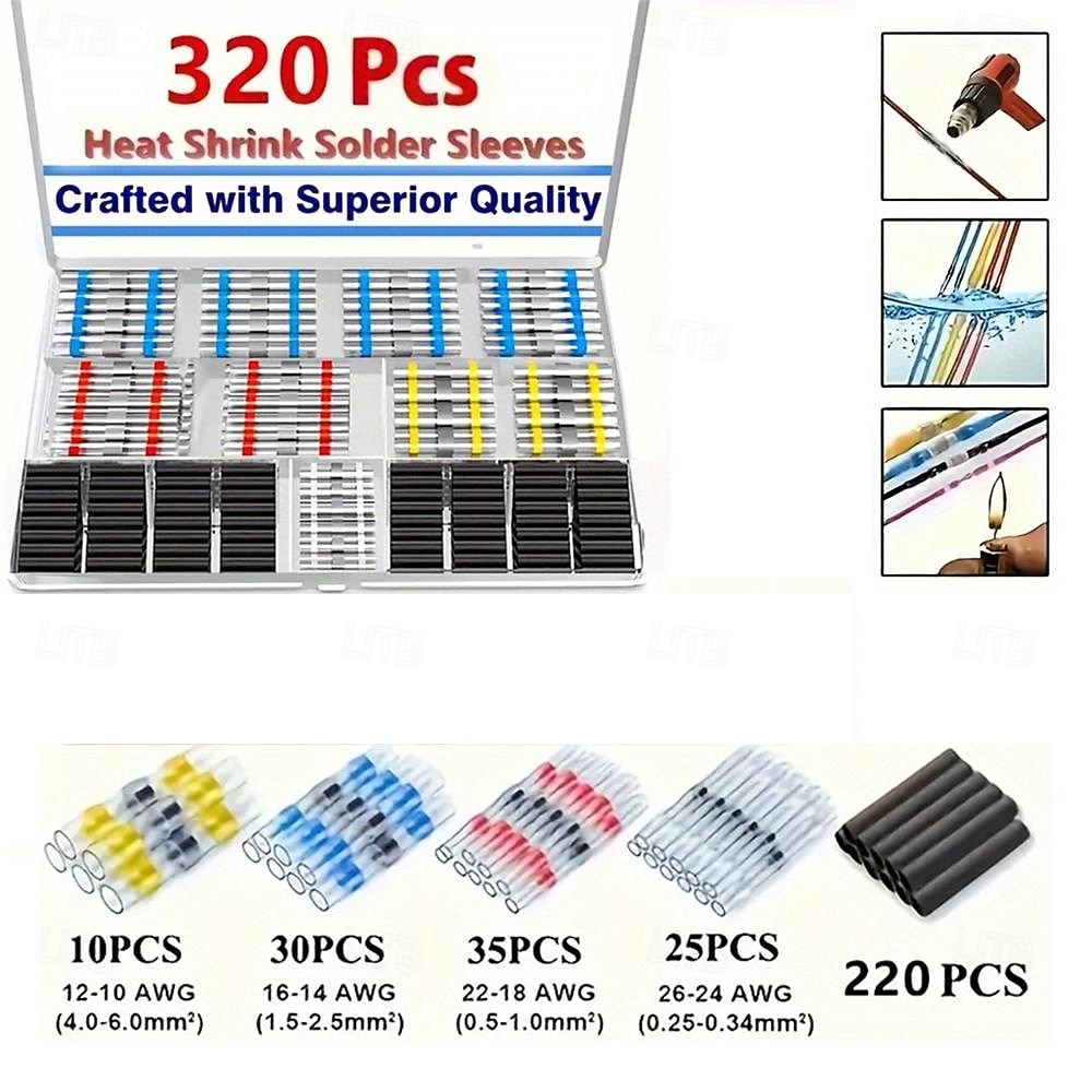 320Pcs/Set Box Solder Ring Heat Shrink Pressure Free Tube Solder Seal Electrical Butt Connector Wire Cable Gland Terminal Kit 2026 - Kč282 –P8