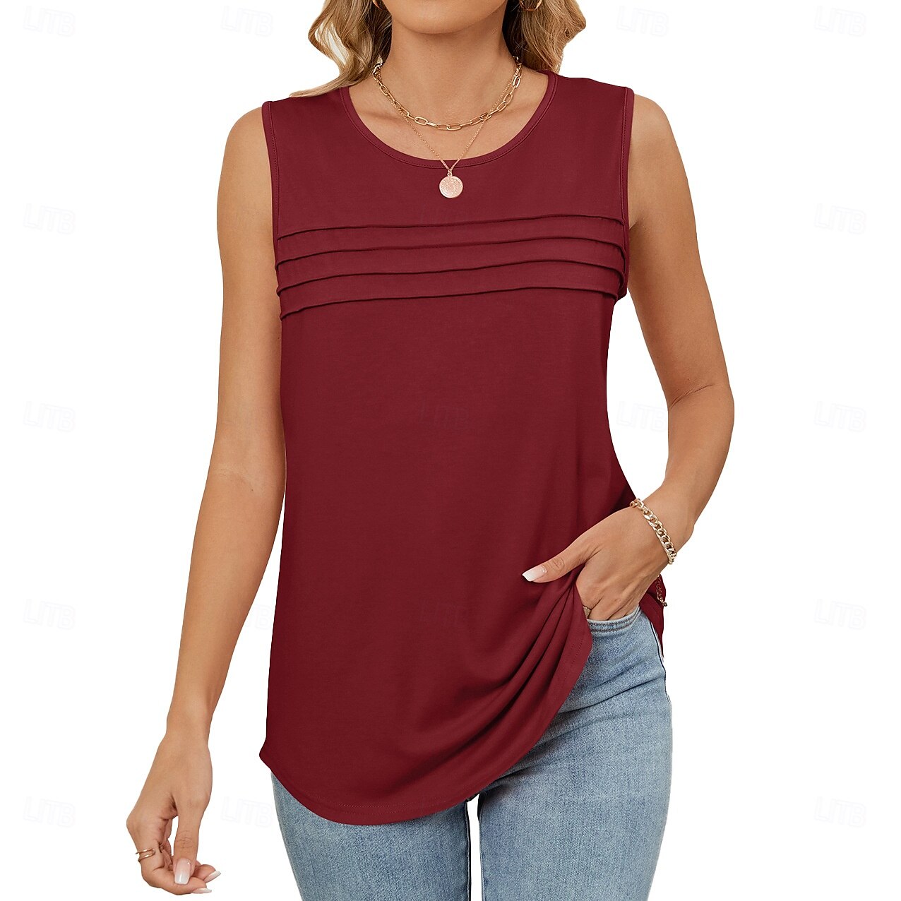 Vrouwen Camisole Tanktop Effen Kleur Effen Elegante Casual Mouwloos Crew Neck Regular Tops Dagelijks Vakantie Gerimpeld Wit Roze Wijn Koninklijk Blauw Groen Zomer Lente 2025 - $15.99 –P5