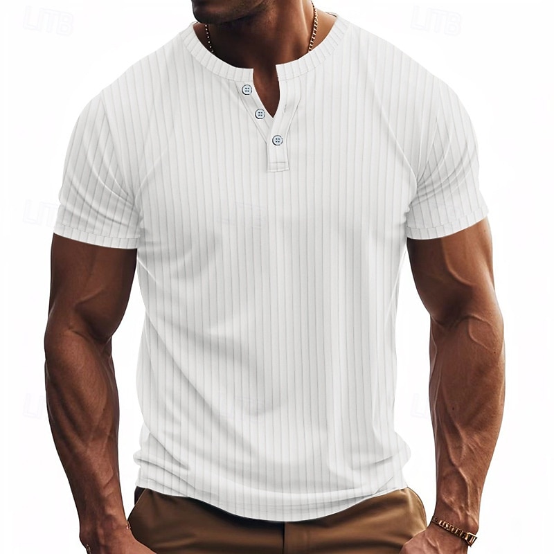 Hombre Camiseta con botones Camiseta Henley Shirt Tee Manga Corta Henley Verano Primavera Plano Moda Design Básico Jacquard Vacaciones Calle Noche Negro Blanco Rojo Camiseta superior para hombre 2025 - $20.99 –P1