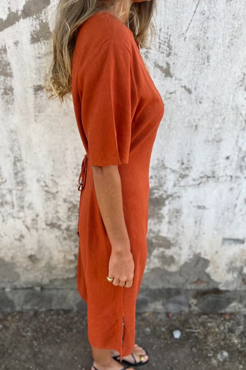 Damen Midikleid Baumwoll-Leinenkleid Mode Basic Täglich Ausgehen Strand Normale Passform Blume Kurzarm V Ausschnitt Weiß Gelb Rosa Wein Sommer 2025 - $24.99 –P9