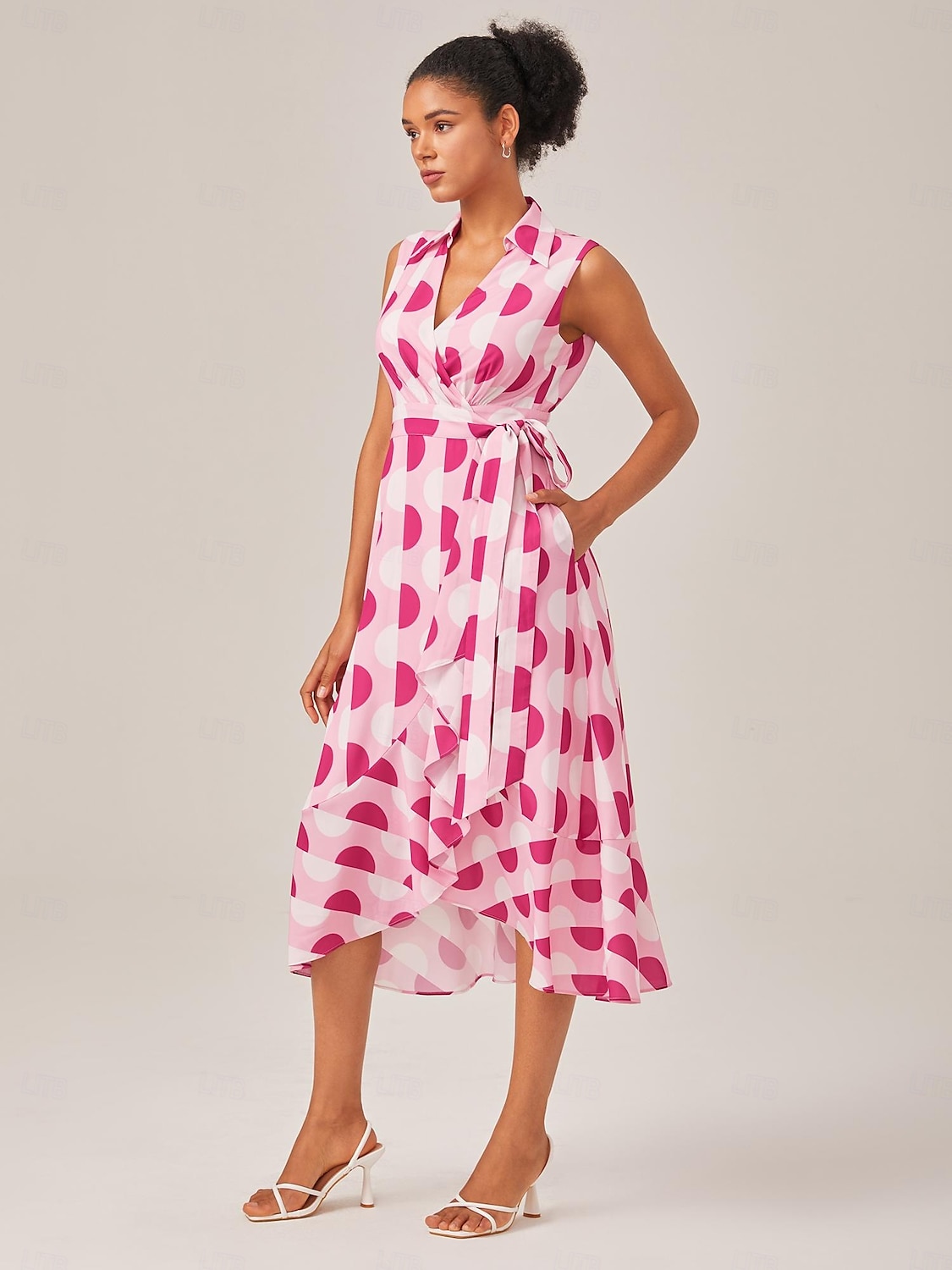 abito camicia a pois rosa in stile vacanziero del 2025 a $68.99 –P3