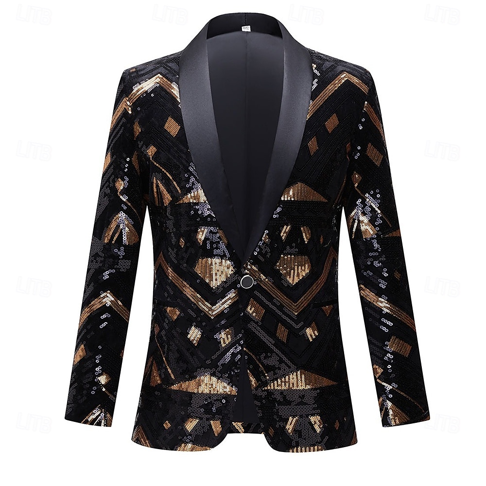 Men's Blazer Jacket Tuxedo Party Sparkle Sequin Pattern Black Gold Standard Fit Single Breasted One-button 2025 - $105.99 –P1