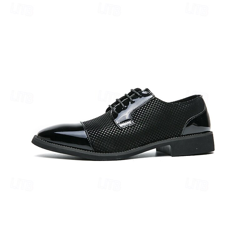 scarpe oxford da uomo in pied de poule bianco e nero con dettagli in vernice, elegante design con lacci per eventi formali alla moda del 2025 a $42.99 –P4
