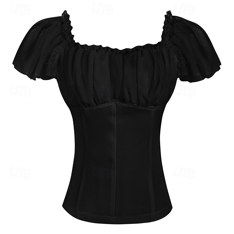 Retro / vintage Rococo Renascentist Bluză / Cămașă Dantelă Funde Culoare solidă Pentru femei Pirat Regal Mascaradă Casul / Zilnic Adulți Bluză 2025 - $27.99 –P7