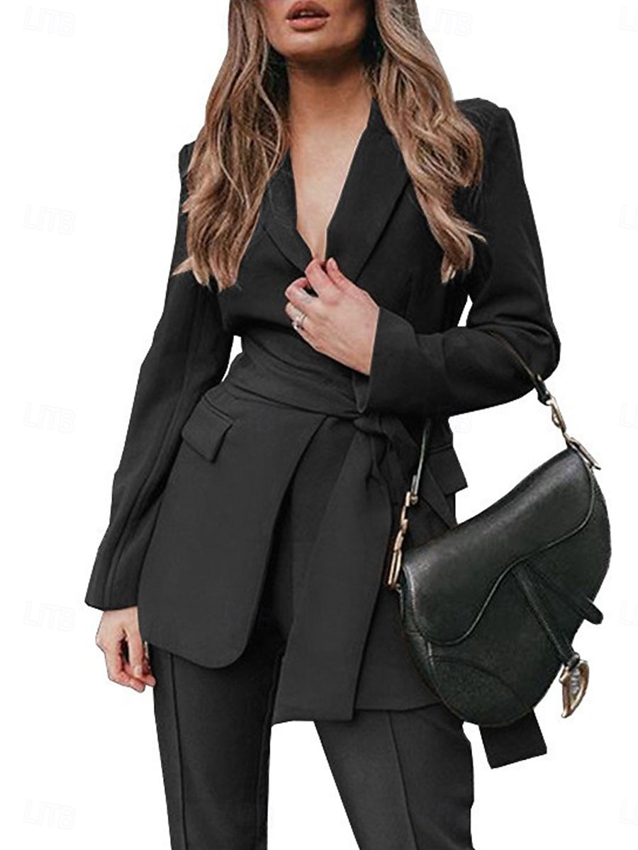 Pantsuit Mother of the Bride Elegant Shirt Collar Ankle Length Polyester Long Sleeve with Solid Color 2025 2025 - $129.99 –P6