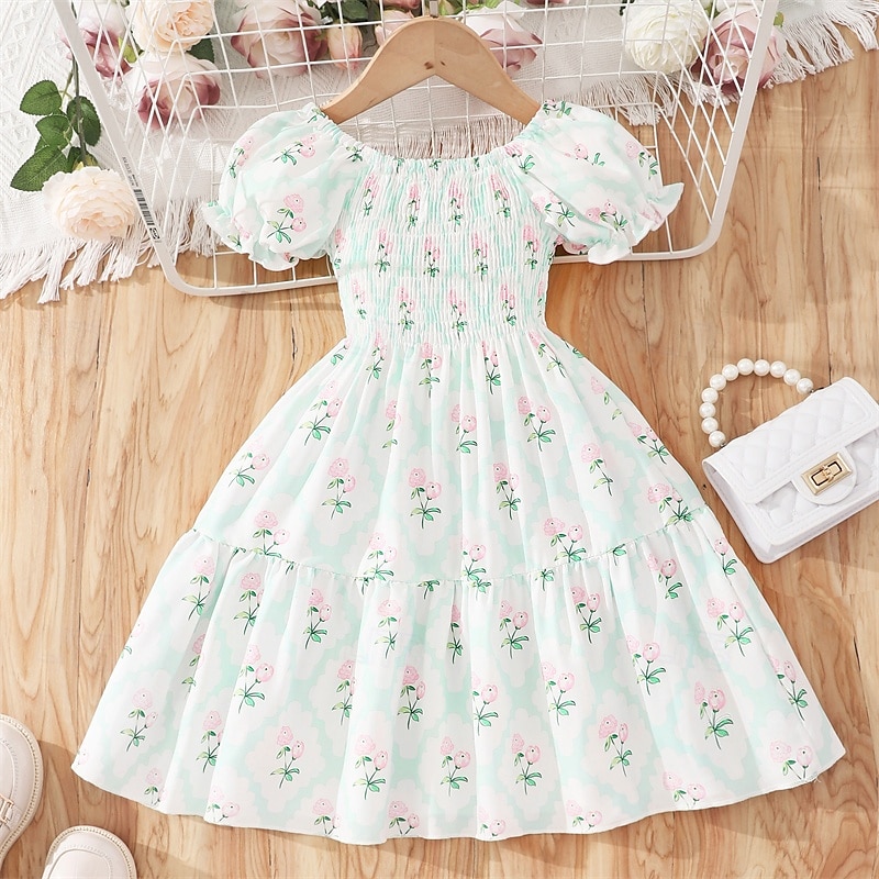 Enfants Fille Robe Fleuri Manche Courte Extérieur Occasionnel Mode Adorable 100% Coton Mi-long Robe Décontractée Robe trapèze Été 4 ans et + Rose Claire Rouge Bleu de 2025 ? $17.49 –P9