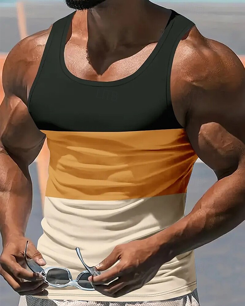 Herre Singleter Vest topp Underskjorte Ermeløs skjorte Ermeløs Crewneck Sommer Fargeblokk Mote Designer Feriereise Gate Ut på byen Svart Hvit Gul Topp T-skjorte for menn 2025 - $11.49 –P4