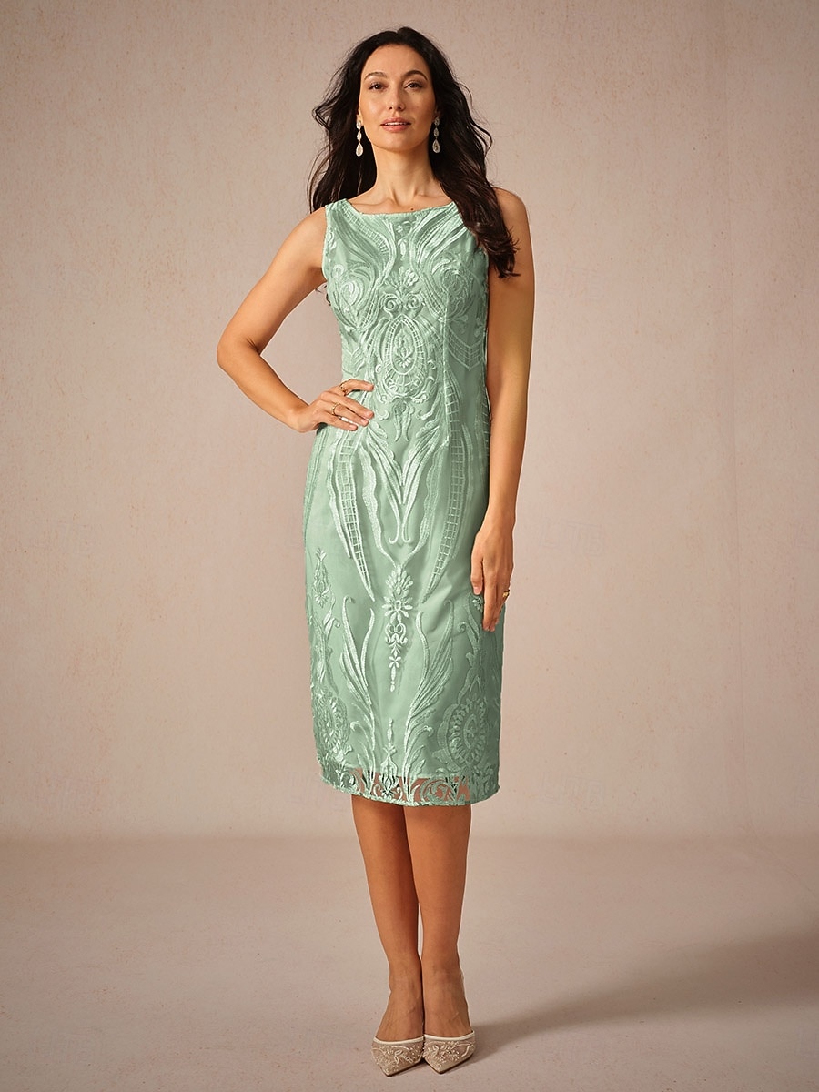 Damen Teelänge Kleid-Set Überwurf Elegant Party Hochzeitsgast Cocktailparty Lässiger Schnitt Halbarm Rundhalsausschnitt Salbeigrün Sommer 2025 - $49.99 –P1