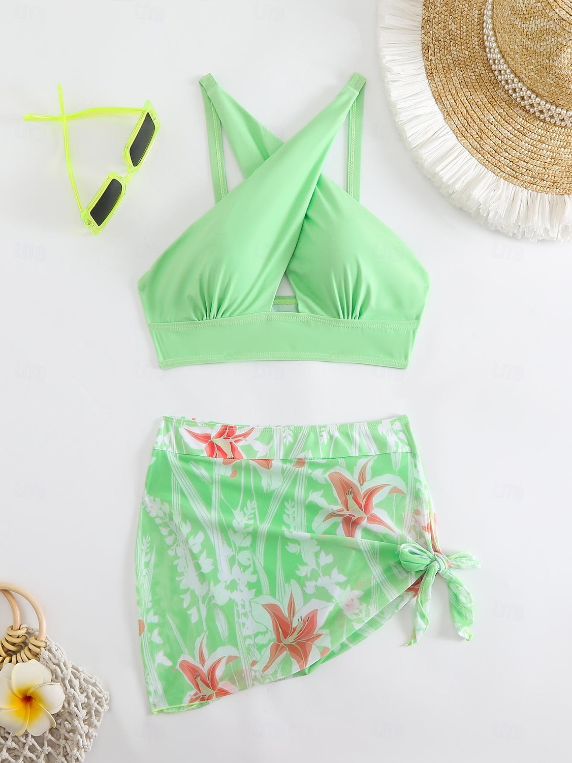 Női Fürdőruha Bikini 2 darab Merész Fürdőruha Push up Kötött Szabadság Tropikus Virágos Színes Kötőfék nyaka Ujjatlan Fürdőruhák 2025 - $24.99 –P9