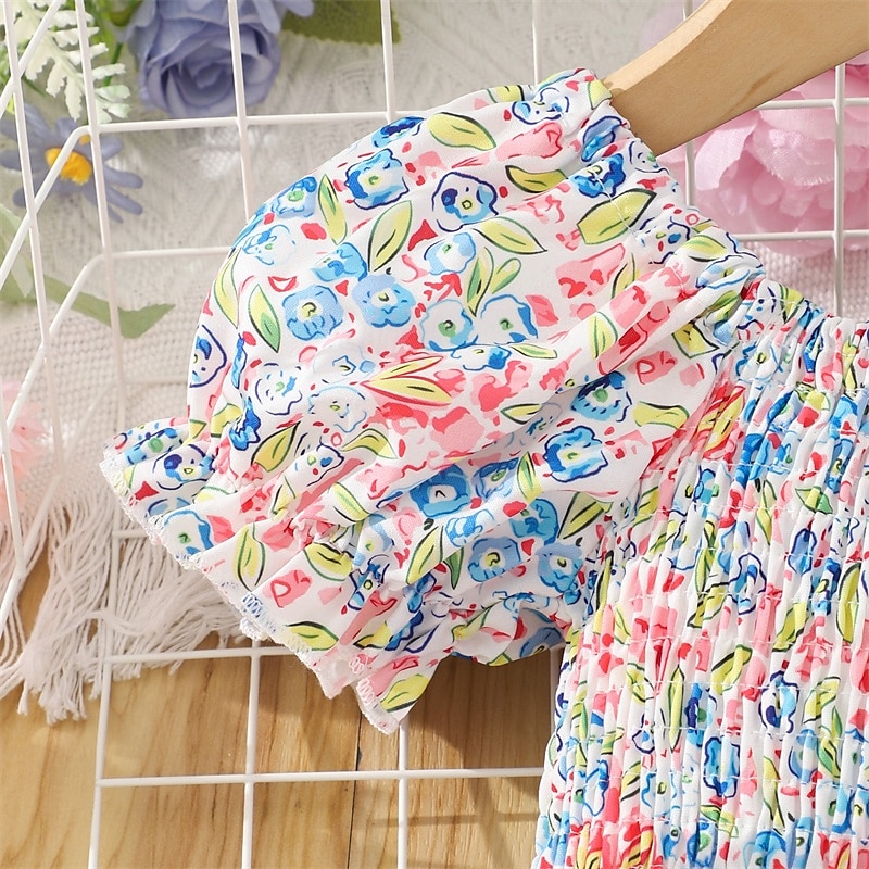 Enfants Fille Robe Fleuri Manche Courte Extérieur Occasionnel Mode Adorable 100% Coton Mi-long Robe Décontractée Robe trapèze Été 4 ans et + Rose Claire Rouge Bleu de 2025 ? $17.49 –P5