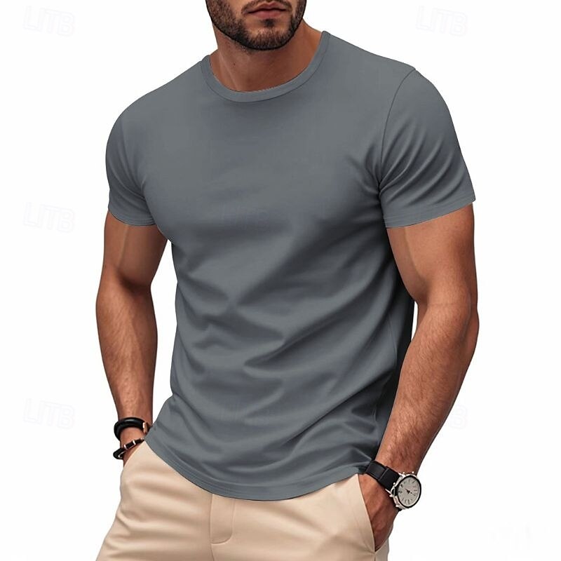 Per uomo Maglietta Camicia a Maniche Corte Manica Corta Girocollo Primavera & Autunno Colore Solido / Tinta Unita Moda Designer Asciugatura Rapida Vacanza Streetwear Uscire Nero Bianco Rosso del 2025 a $12.49 –P4
