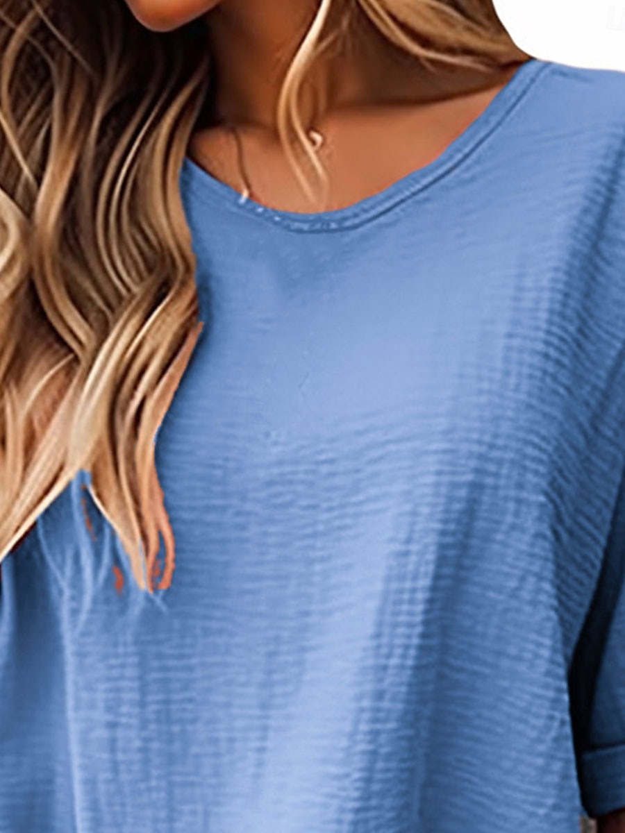 Women's Blouse Solid Color Elegant Daily Stylish Half Sleeve Crew Neck Regular Tops Daily Linen Like Blue Purple Orange Green Summer Spring 2025 - $16.99 –P2