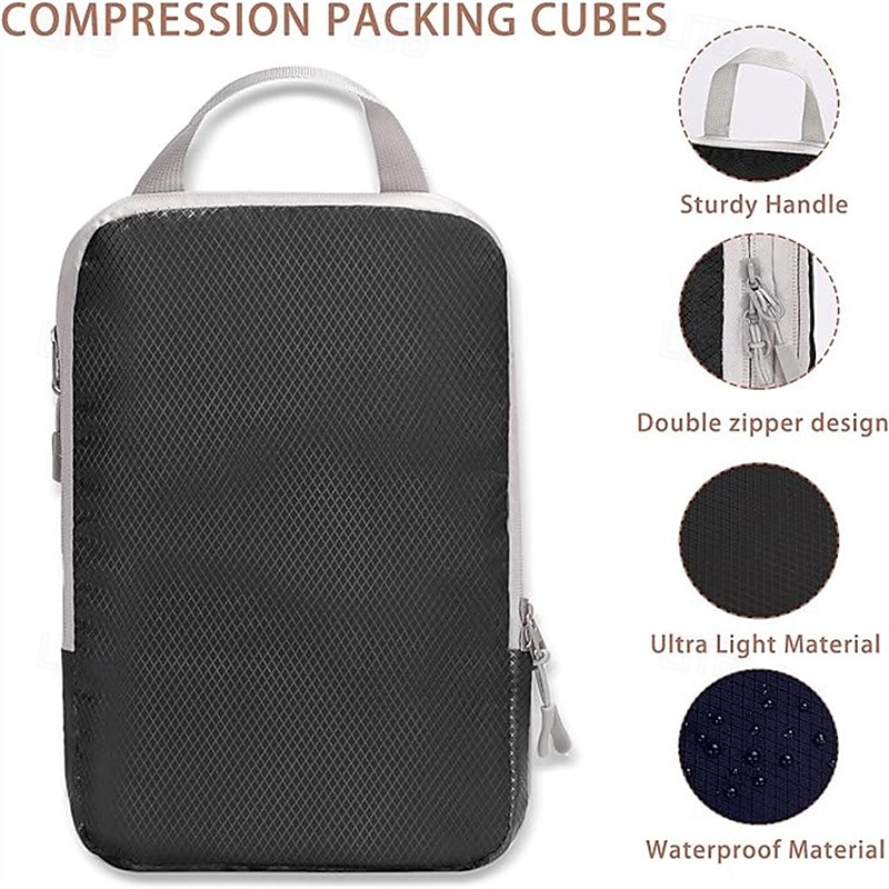 set di cubi di compressione per l'imballaggio da viaggio, borse portaoggetti di grande capacità da 4 pezzi con tessuto a motivo a rombi, organizer impermeabile per bagagli del 2025 a $12.99 –P6
