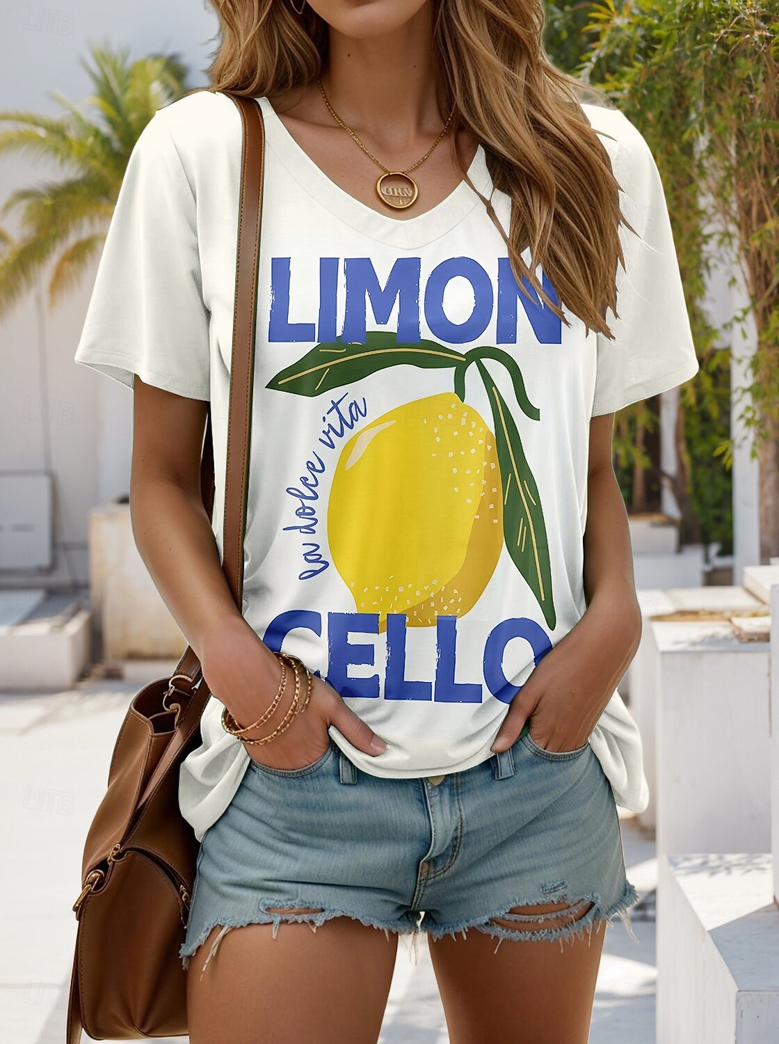 Women's T Shirt Graphic Letter Stylish Modern Casual Short Sleeve V Neck Regular Tops Daily Going out Weekend Print Yellow Summer Spring 2025 - $19.99 –P1