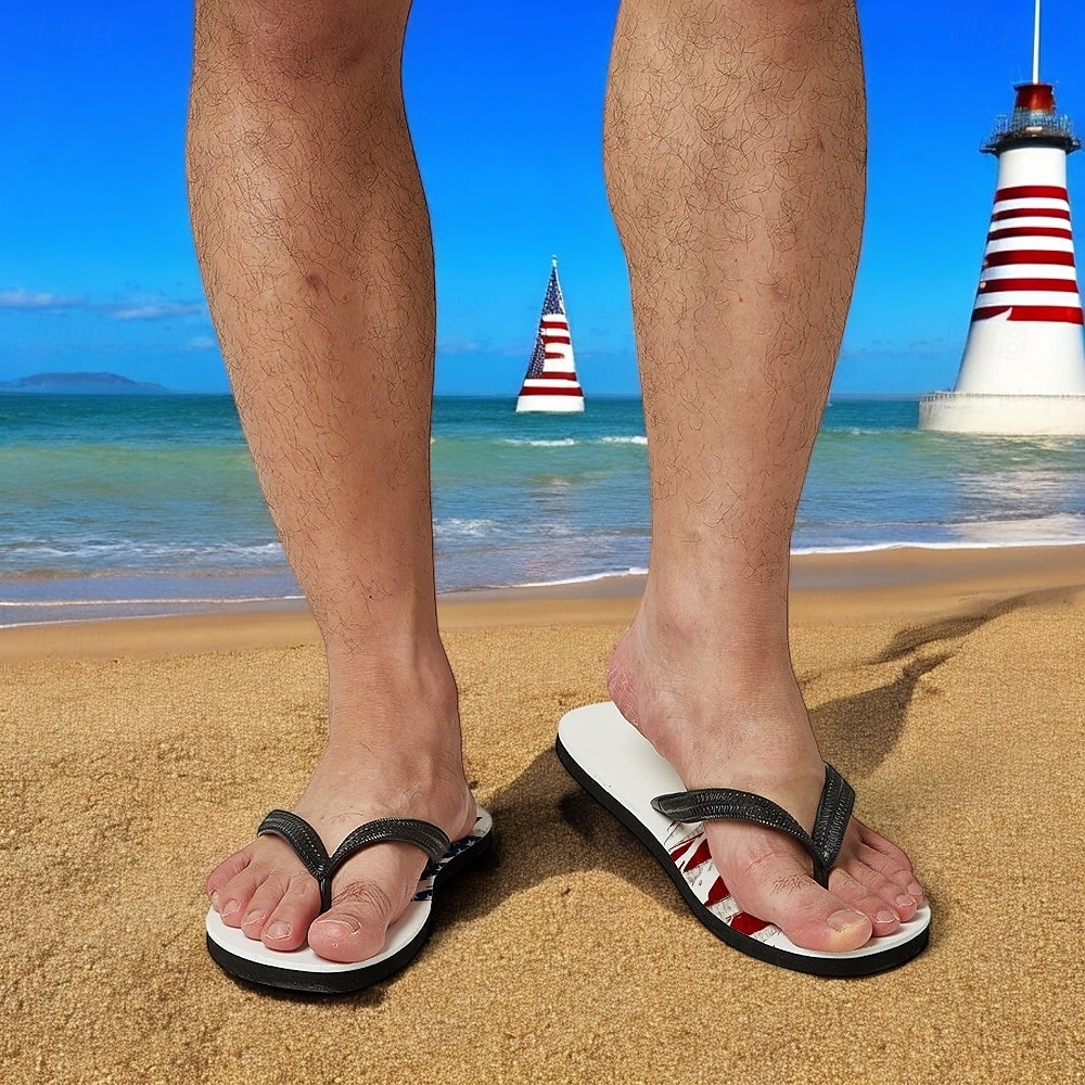 2026年 アメリカ合衆国250周年記念男性用アメリカ国旗ビーチサンダル - 愛国的な星条旗サンダル、夏、独立記念日＆ビーチウェア用  コレクション – $18.99 –P1