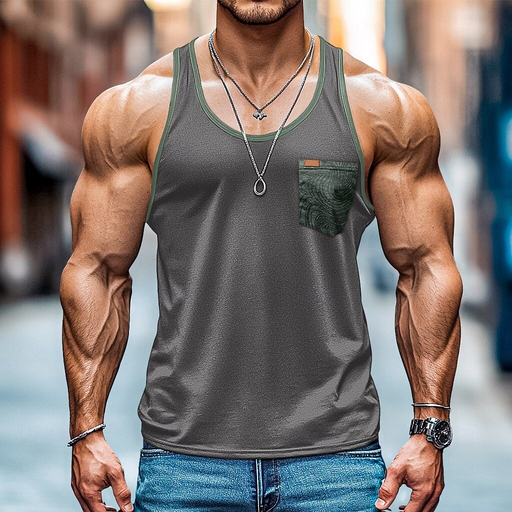 Herr Linne Ärmlös tröja Ärmlös Rund hals Sommar Slät Mode Designer Sportig Ficka Ledigt Utomhus Strand Rubinrött Topp t-shirt för män 2026 - $12.49 –P7