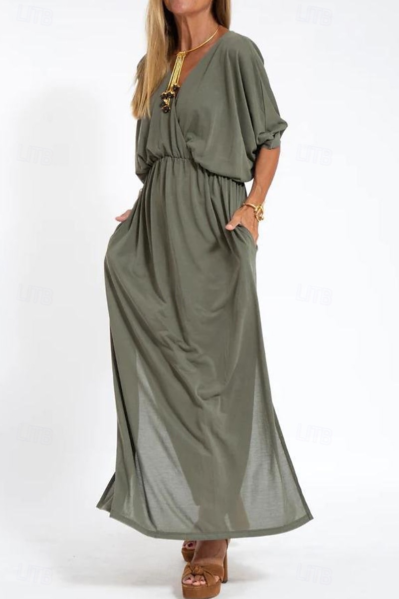Pentru femei Rochie Lunga Rochie Maxi Rochie casual Rochie de Cocktail Rochie pentru invitata de nunta Rochii din Șifon Modă Vacanță Ieșire Sfârșit de săptămână Fit regulat Simplu Manșon Lung În V 2025 - $25.99 –P10