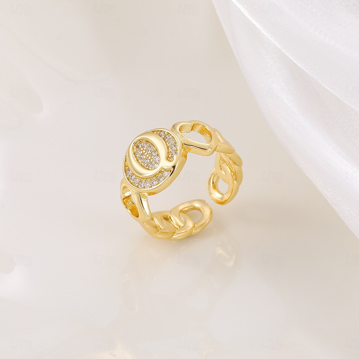 gepersonaliseerde letterring, cadeau voor moeder, 18k vergulde koperen ring, glad hartontwerp, verstelbare open band met zirkoon, stijlvolle en veelzijdige sieraden voor vrouwen 2025 - $5.99 –P20