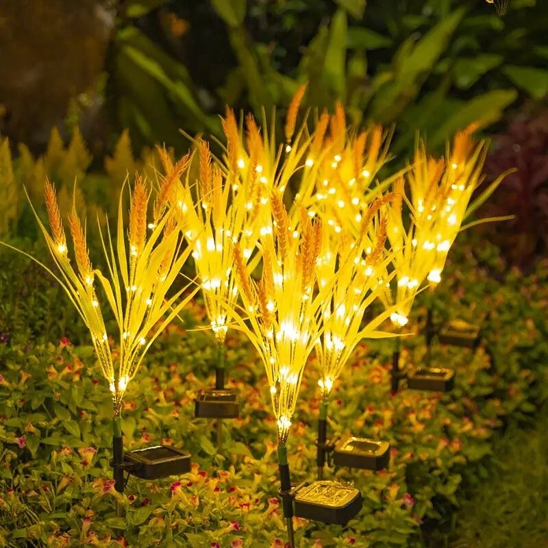 2 ks led solární venkovní světla simulace zahradního světla pšenice ucho zahradní světlo vodotěsné světlo na trávníku na šířku domů zahrada chodník park cesta dovolená kempování party dekorace 2025 - $27.99 -P2