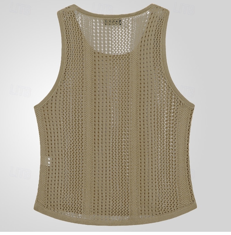 Homens Malha Íntima Camiseta Interior camisa sem manga Sem Manga Gola Redonda Verão Côr Sólida Moda Designer Músculo Tricotado Ao ar livre Férias Preto Branco Verde Tropa Top Tee para Homens de 2025 por $18.99 –P7