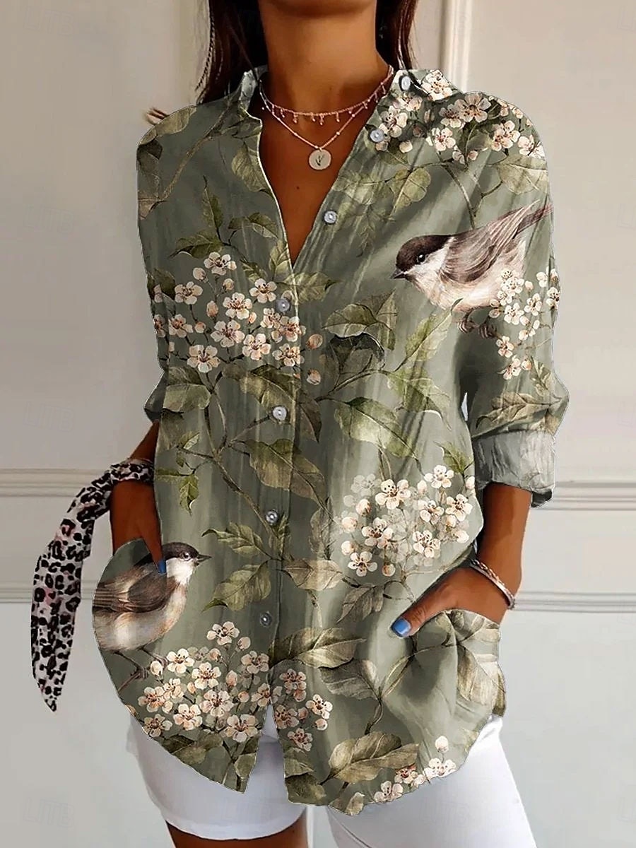 Dames Overhemd Bloemig Grafisch Casual Lange mouw Overhemdkraag Normale tops Werk Dagelijks Knop Afdrukken Geel blauw Groen Lente Herfst Winter 2025 - $32.99 –P1