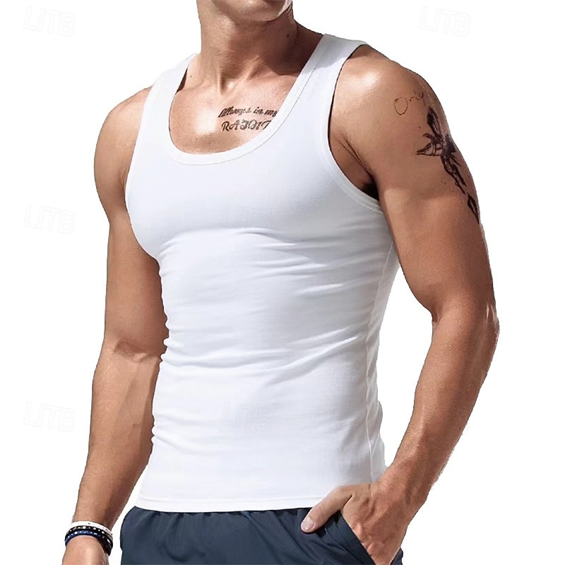 Homens Malha Íntima Top de colete Camiseta Interior camisa sem manga Sem Manga Gola Redonda Verão Tecido Moda Designer Básico Clássico Férias Rua Para Noite Preto Branco Vinho Top Tee para Homens de 2025 por $11.99 –P1