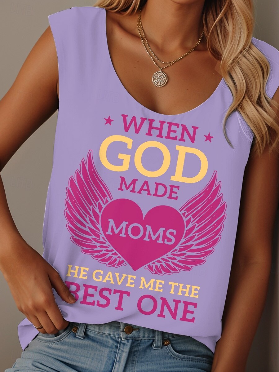 Dam Camisole linne Grafisk Bokstav Dagligen Ledigt Ärmlös Rund hals Vanliga toppar Dagligen Mönster Svart Vit Rodnande Rosa Blå Purpur Sommar GOD 2025 - $19.99 -P6