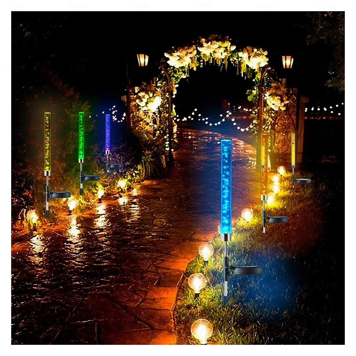 Solarlicht für Außenwege, Terrassenbeleuchtung, 2er-Pack Solarröhrenlichter, Solar-Acryl-Blasenlicht, wasserdicht, RGB-Farbwechsel-Solar-Erdspießlicht 2025 - $14.99 –P1