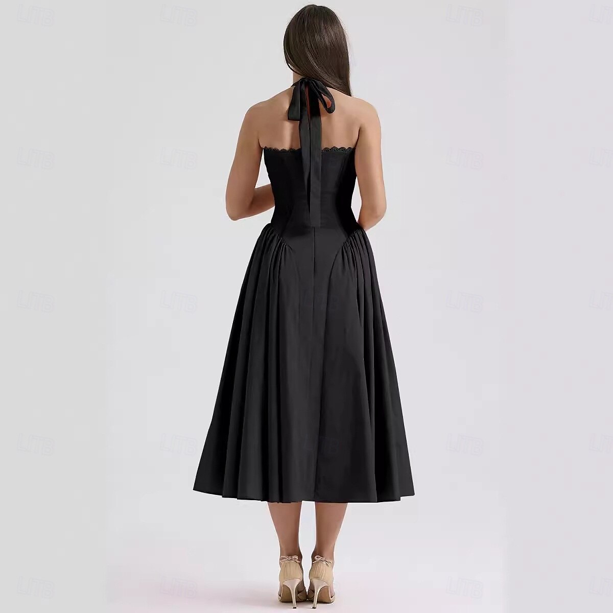 Retro Vintage Medieval Renaissance Midi Dress Flare Dress Ren Faire Halter Regency Inspired Floral Women's Masquerade Wedding Vacation Casual Daily Adults' Dress Summer 2025 - $32.99 –P13