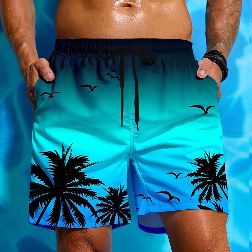 Herre Kokosnøttre Gradientfarge Tropiske planter Badeshorts Surfeshorts Medium Midje Hawaiisk Strandferie Sidelommer Mesh fôr Elastisk snøring i midjen Designer Klær 2025 - $19.99 –P2