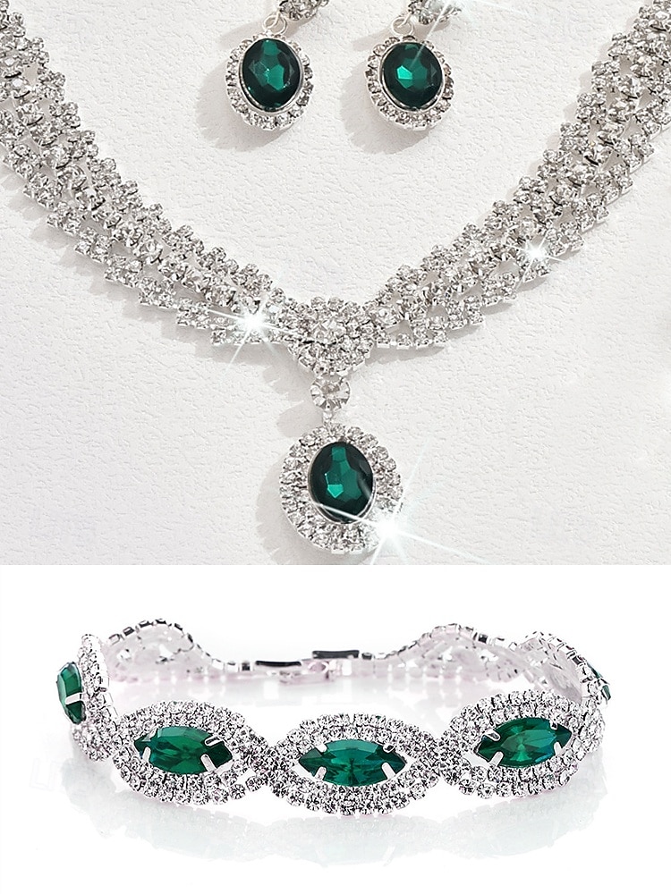 Ensemble de bijoux de luxe en cristal vert pour femmes – collier élégant, bracelet et boucles d'oreilles, accessoires de mariage en strass pour fêtes et événements formels de 2025 ? $14.99 –P5