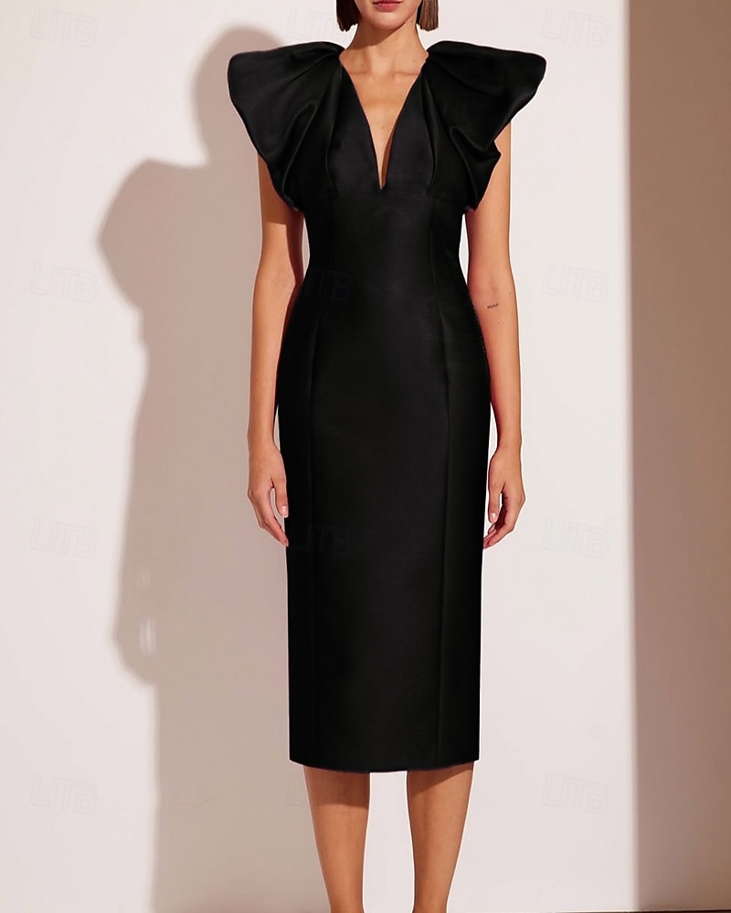 Sukienki koktajlowe typu sheath/kolumna elegancka formalna sukienka ślubna tea długości midi krótki rękaw dekolt w kształcie litery V różowa sukienka satynowa z fałdami 2025 - $144.99 –P7