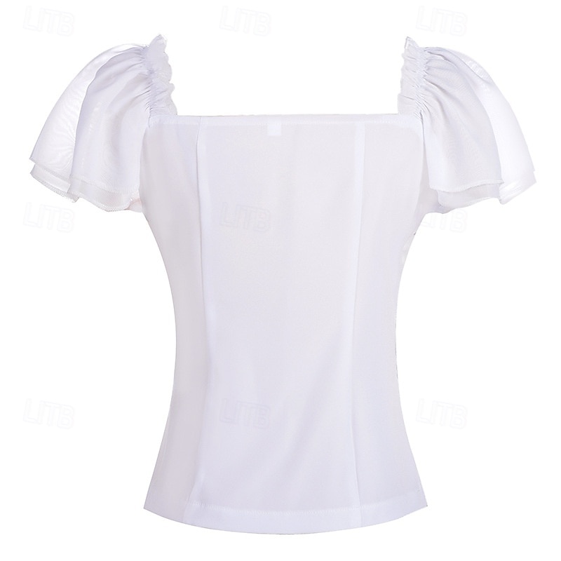 Retro / vintage Rococo Renascentist Bluză / Cămașă Dantelă Funde Culoare solidă Pentru femei Pirat Regal Mascaradă Casul / Zilnic Adulți Bluză 2025 - $27.99 –P3