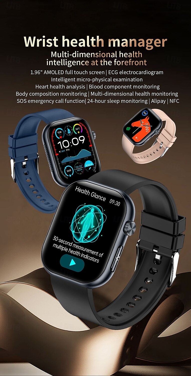 iMosi ET587 Smart Watch 1.96 inch Smartwatch Fitness Running Watch Bluetooth ECG+PPG Temperature Monitoring Pedometer Compatible with Android iOS Women Men Hands-Free Calls Waterproof Media Control 2025 - $72.99 –P1