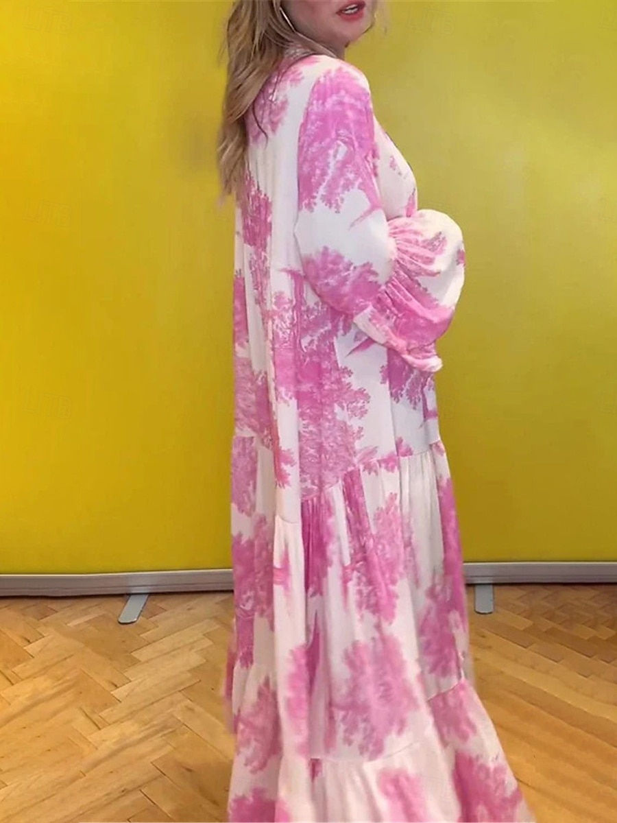 Damen kleid lang Casual kleid Schaukelkleid Sommerkleid Elegant Modisch Modern Täglich Strand Wochenende Regular Fit Blumen Langarm Gespaltener Hals Hellgrün Rosa Rote Violett Sommer 2025 - $25.99 –P4