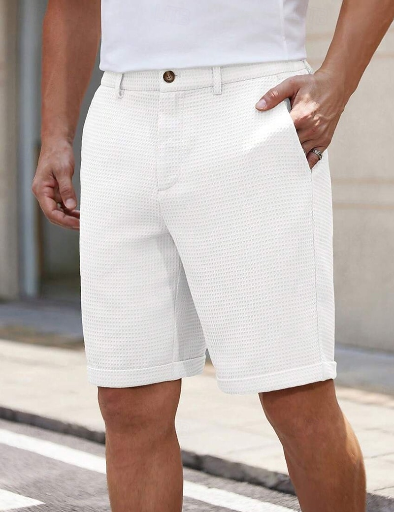 Herren Waffel-Shorts Shorts Schicke Shorts Tasche Elastischer Bund Gerader Schnitt Einfach Komfort Weich Knielang Büro Geschäft Lässig Mode Streetwear Schwarz Weiß 2026 - $22.99 –P1