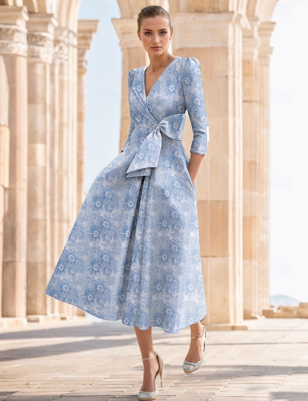 Jacquard A-vonalú Koktélruhák Elegáns Ruha Esküvői Vendég Templomi Bokáig Érő Fél Ujjú V Nyakú Sifon Virágos Masnival Esküvői Vendég Ruha 2025 - $139.99 –P4