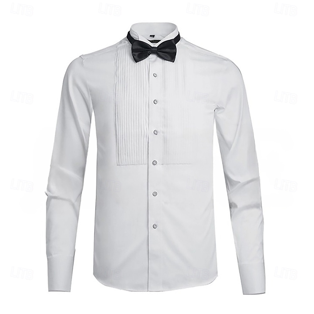 Férfi vintage parti ing hazajövetelhez divatos formális nyári standard szabás hosszú ujjú egyszínű poliészter fehér 2025 - $35.99 –P2