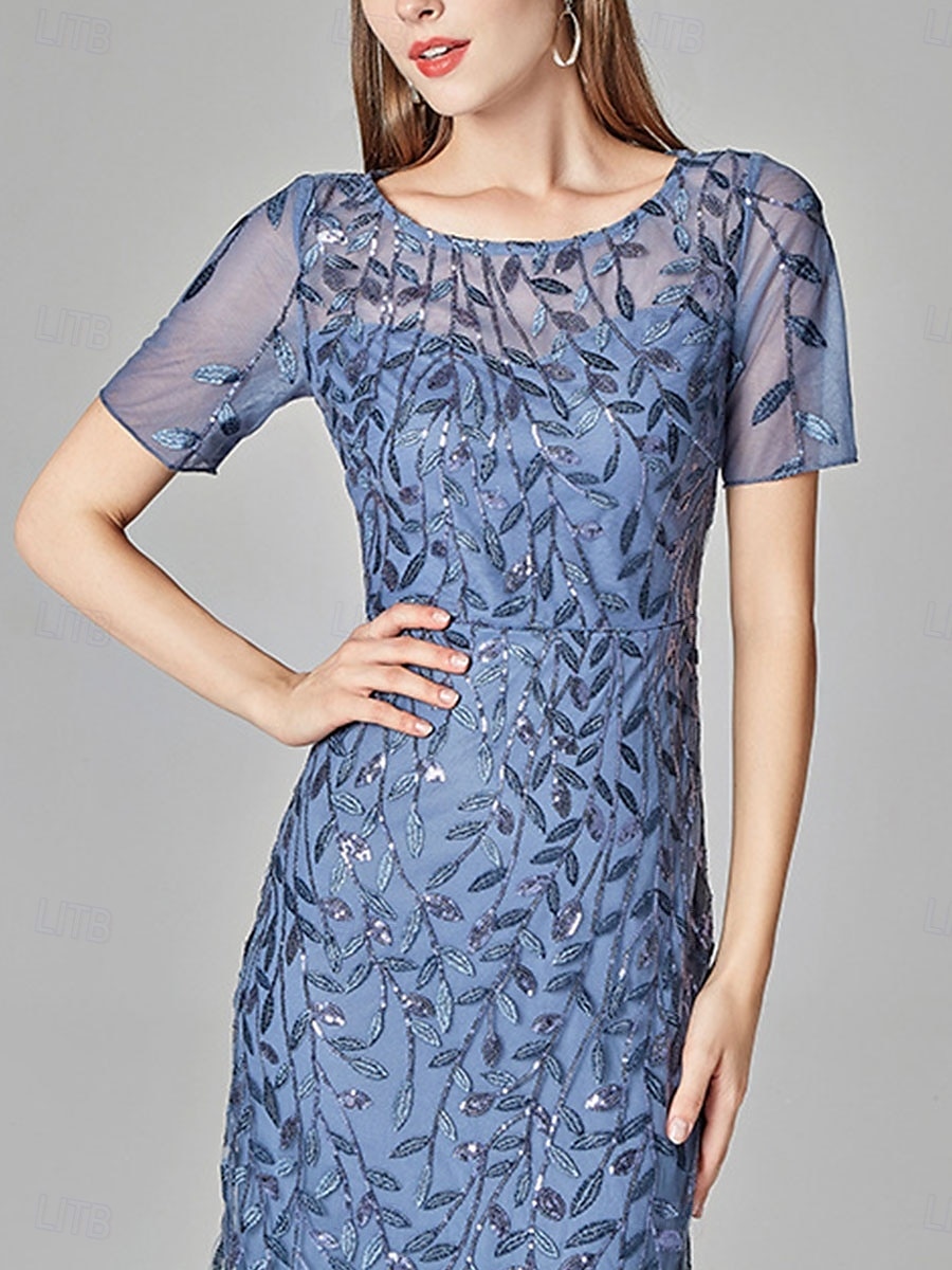 Mermaid / Trumpet Wedding Guest Dresses Elegant Dress Wedding Guest Birthday Floor Length Short Sleeve Crew Neck Tulle with Sequin Embroidery 2025 - $109.99 –P3